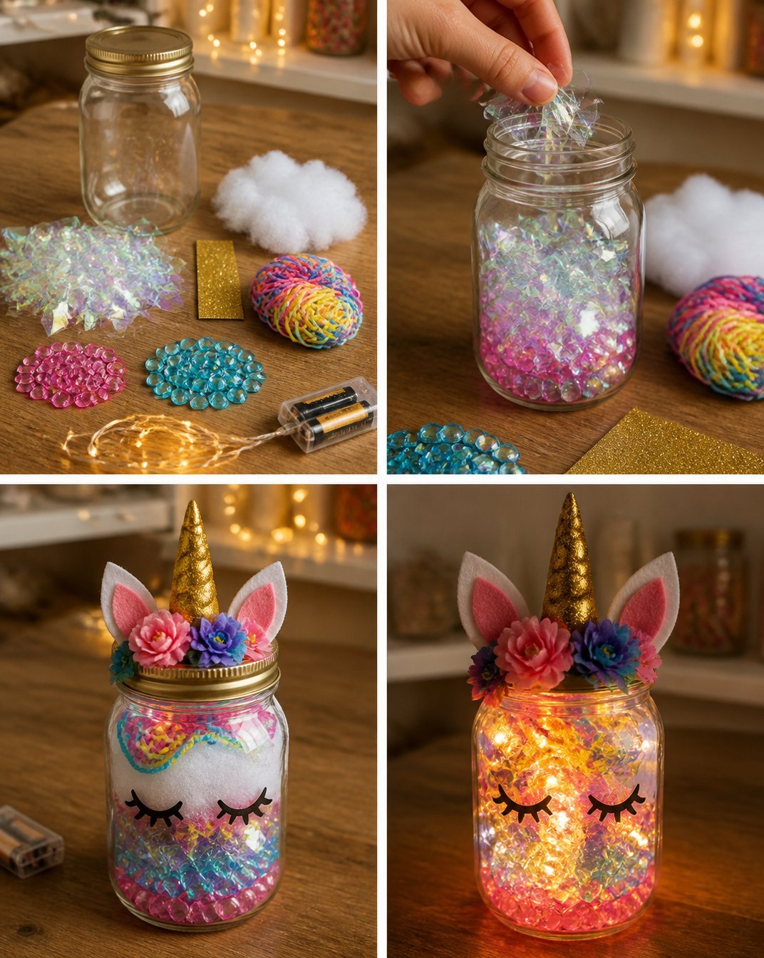 Glowing Crystal Rainbow Unicorn Jar