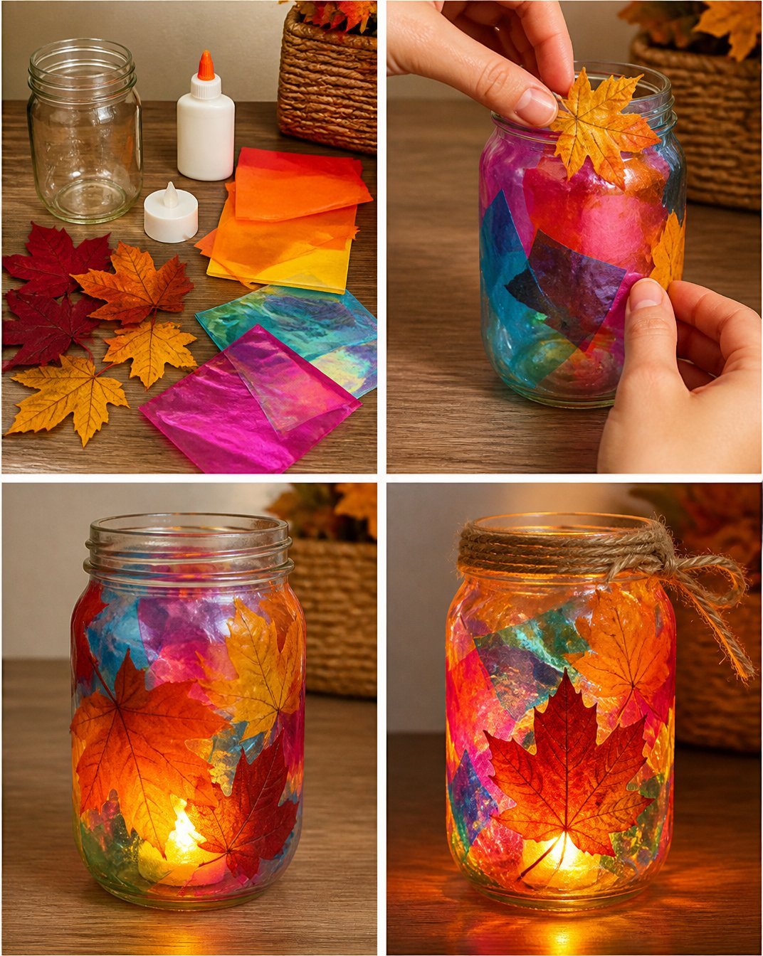 Glowing Rainbow Fall Leaf Lantern
