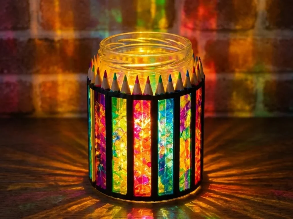 Glowing Rainbow Pencil Stained-Glass Lantern