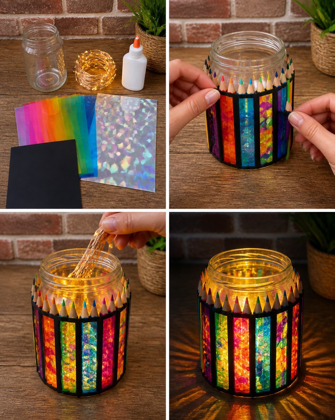 Glowing Rainbow Pencil Stained-Glass Lantern
