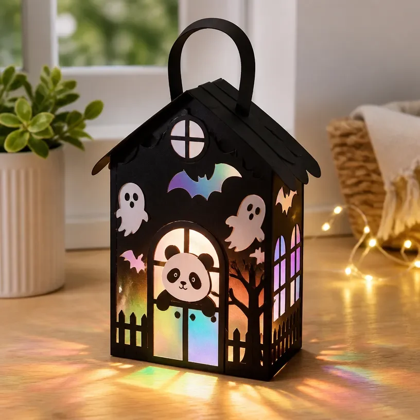 Holographic Panda Haunted House Lantern