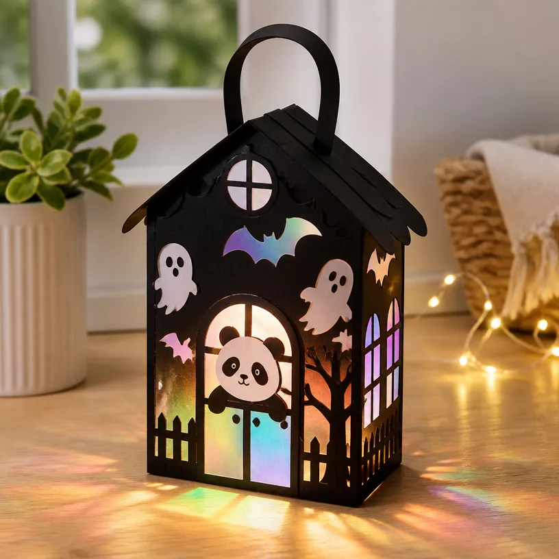 Holographic Panda Haunted House Lantern