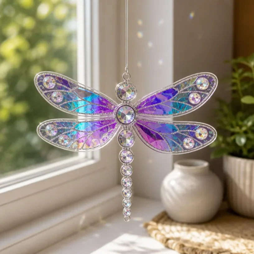 Iridescent Crystal Dragonfly Window Ornament
