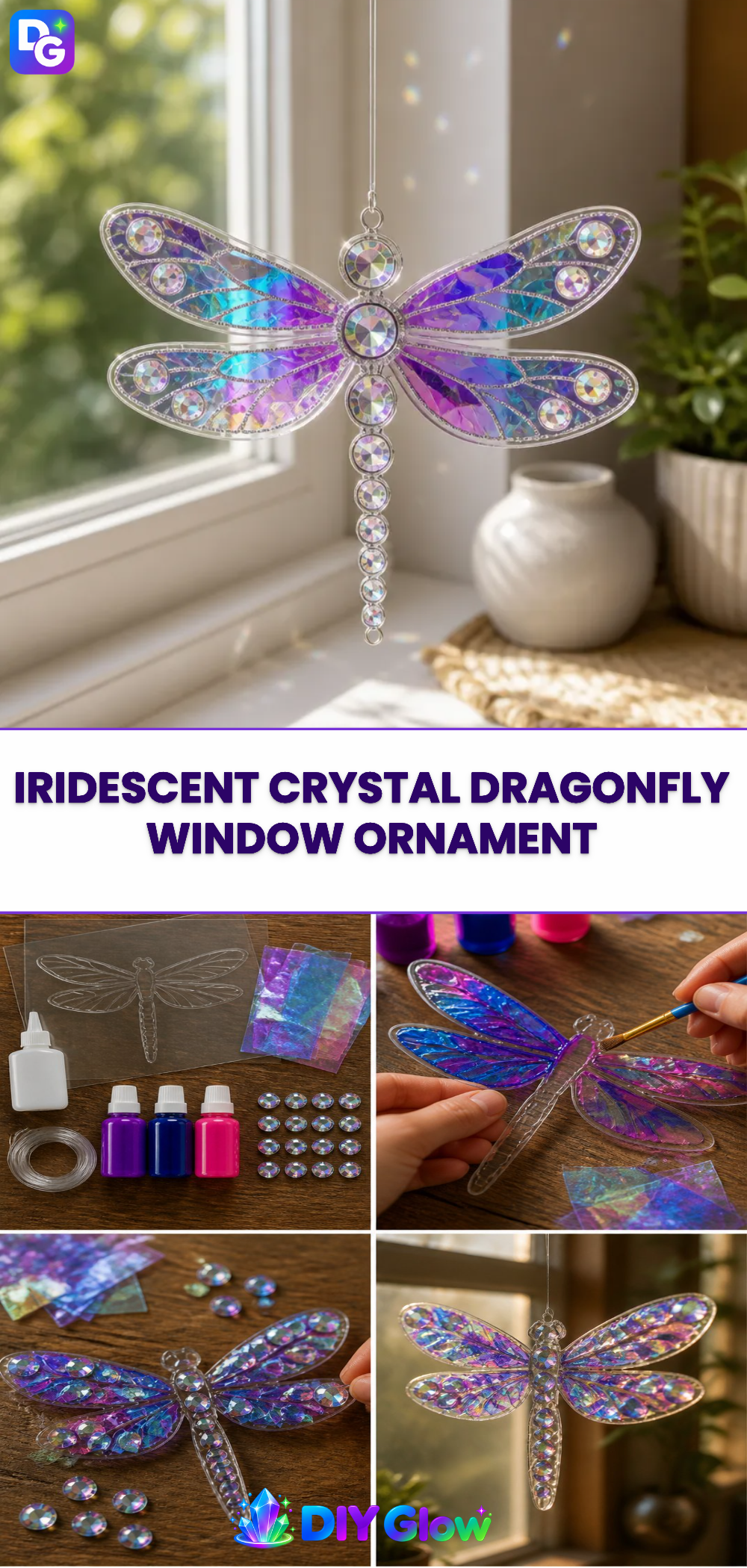 Iridescent Crystal Dragonfly Window Ornament