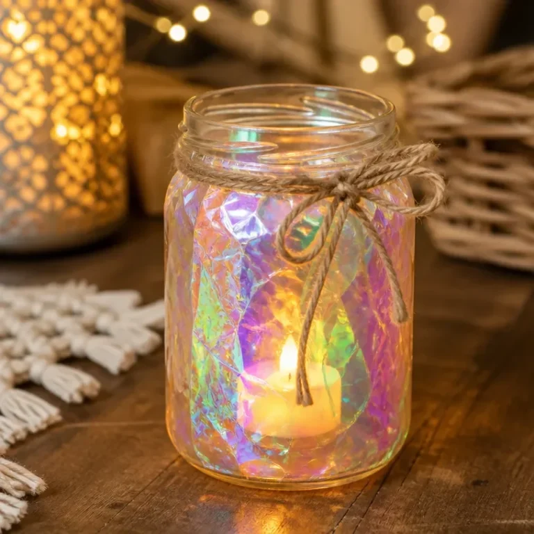 Iridescent lantern glowing enchantingly in a cozy setting