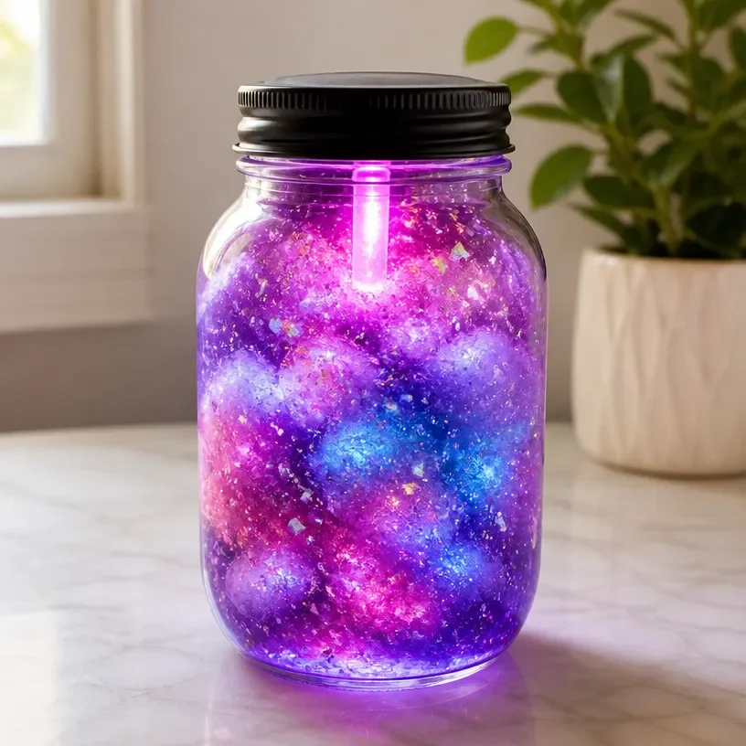 LED Galaxy Glow Jar – Light-Up Space Decor for Night Sky Ambiance
