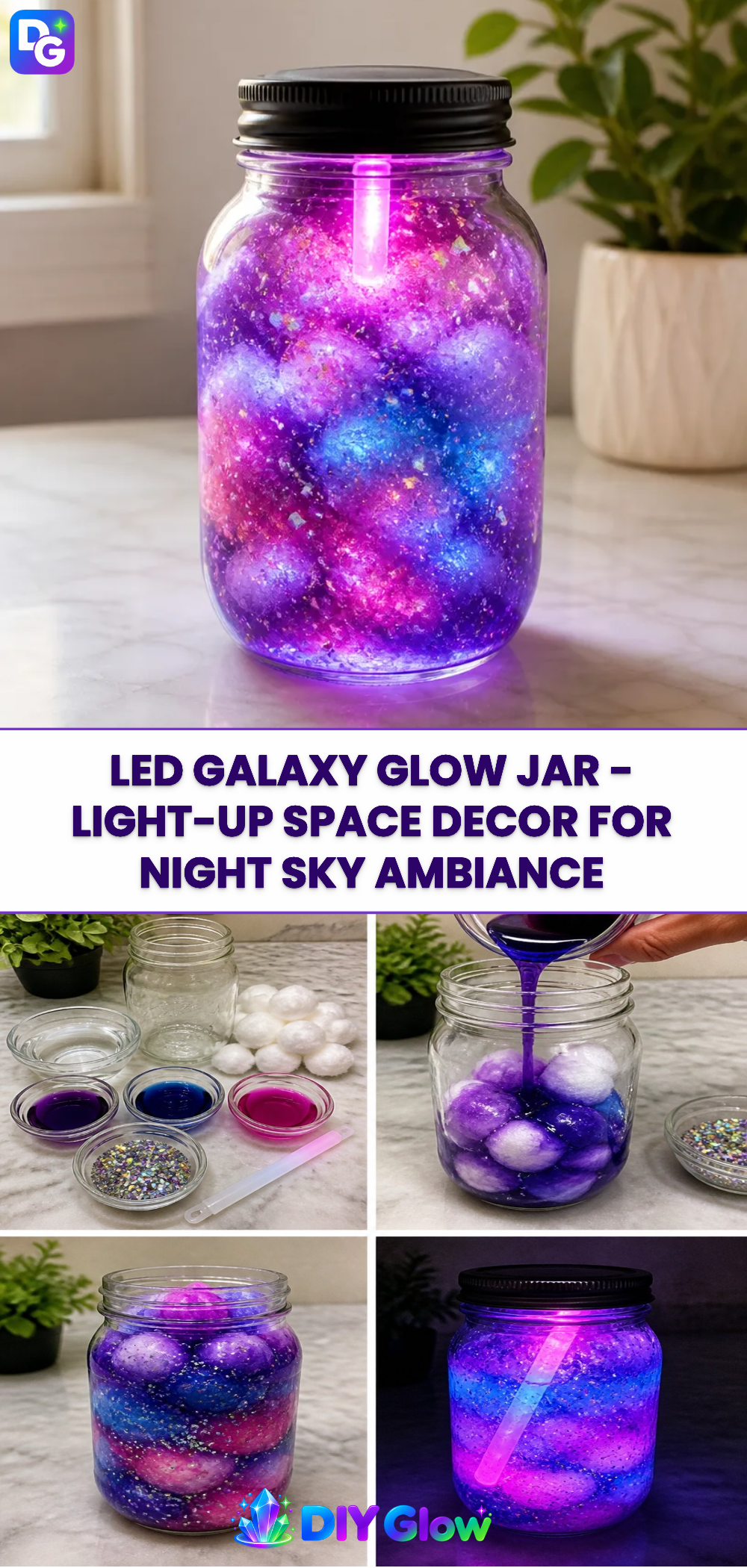 LED Galaxy Glow Jar - Light-Up Space Decor for Night Sky Ambiance