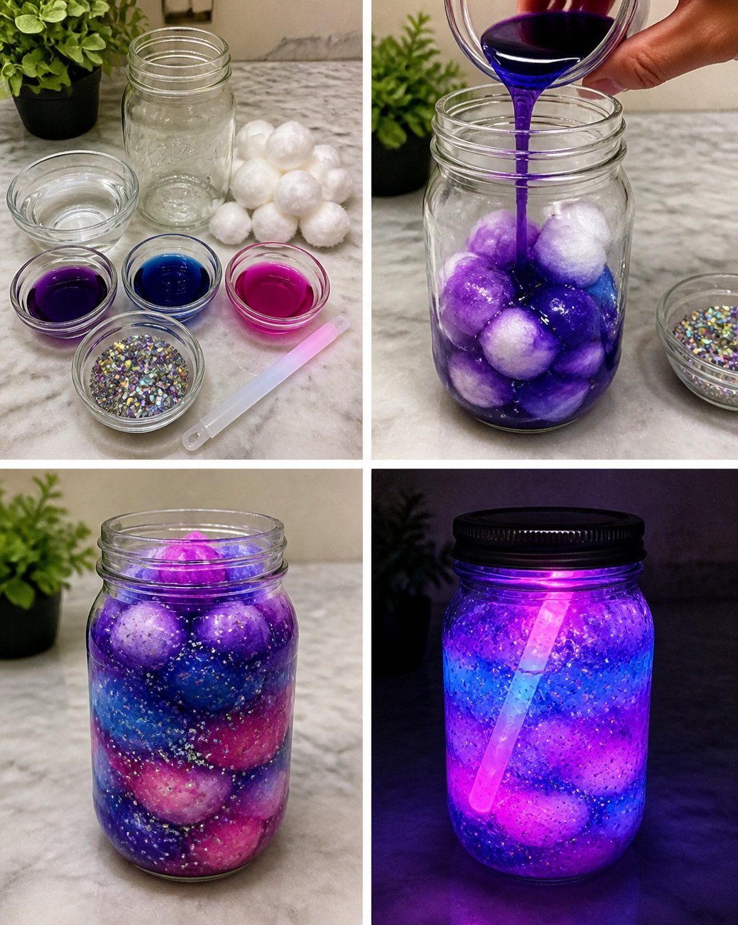 LED Galaxy Glow Jar - Light-Up Space Decor for Night Sky Ambiance