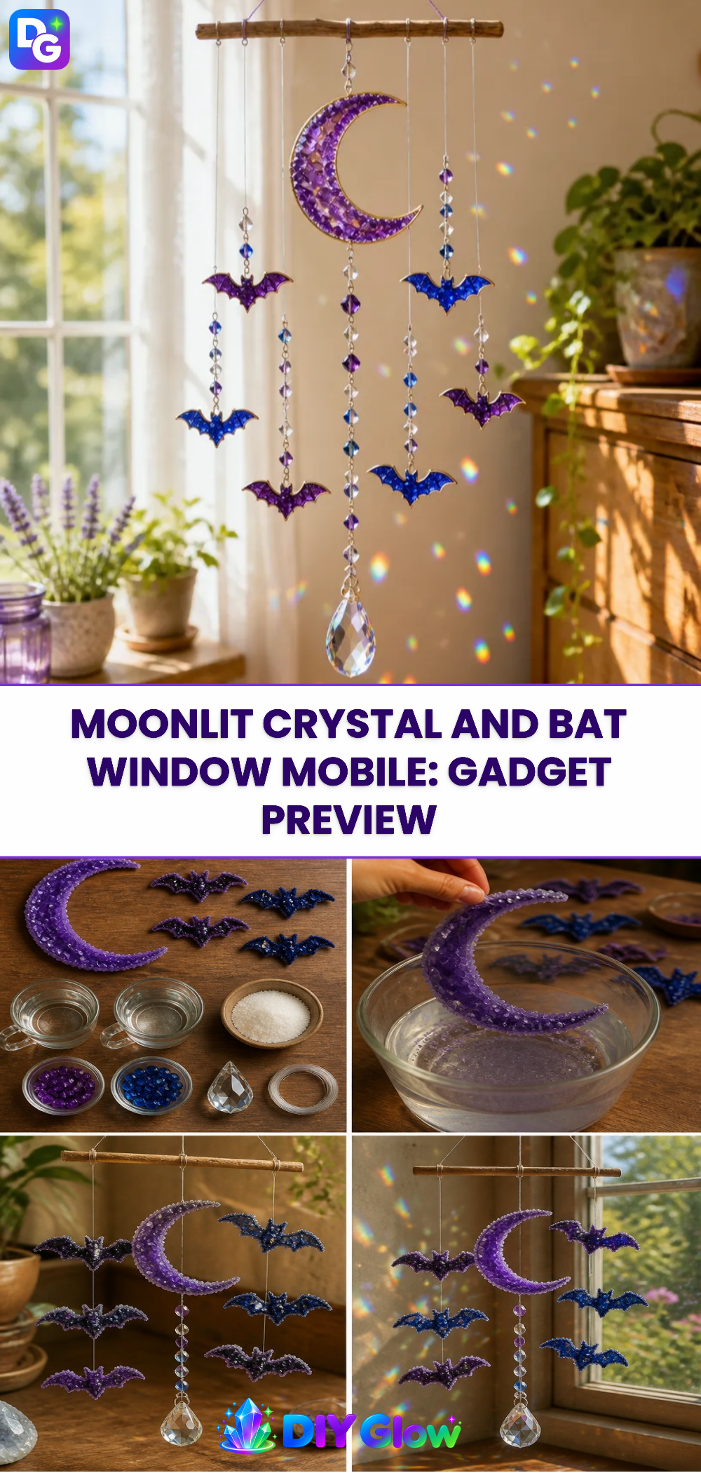 Moonlit Crystal and Bat Window Mobile: Gadget Preview