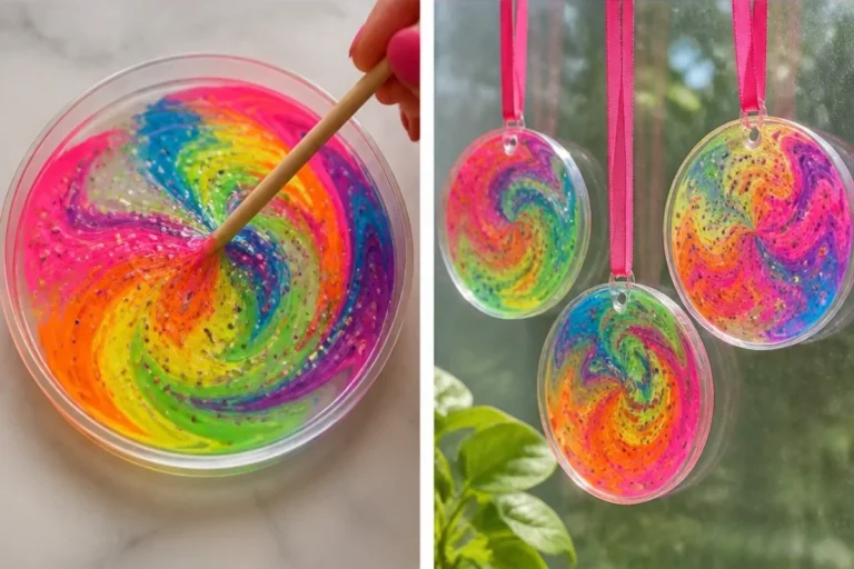 Neon Spiral Glue Suncatchers