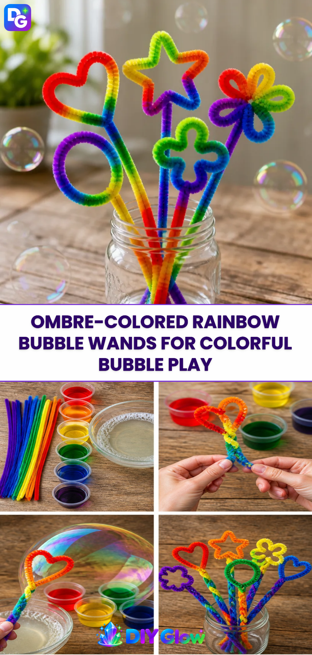 Ombre-Colored Rainbow Bubble Wands for Colorful Bubble Play