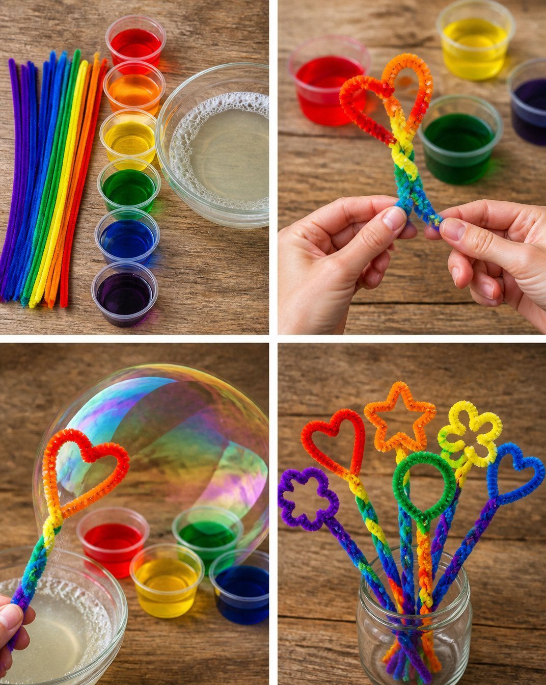 Ombre-Colored Rainbow Bubble Wands for Colorful Bubble Play