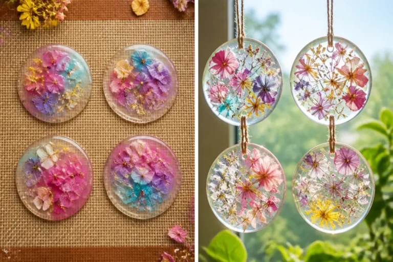 Pastel flower suncatchers capturing sunlight in vibrant colors.