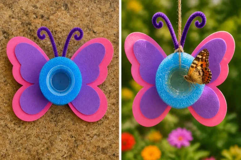 DIY Pool Noodle Butterfly Feeder for attracting butterflies in the garden.