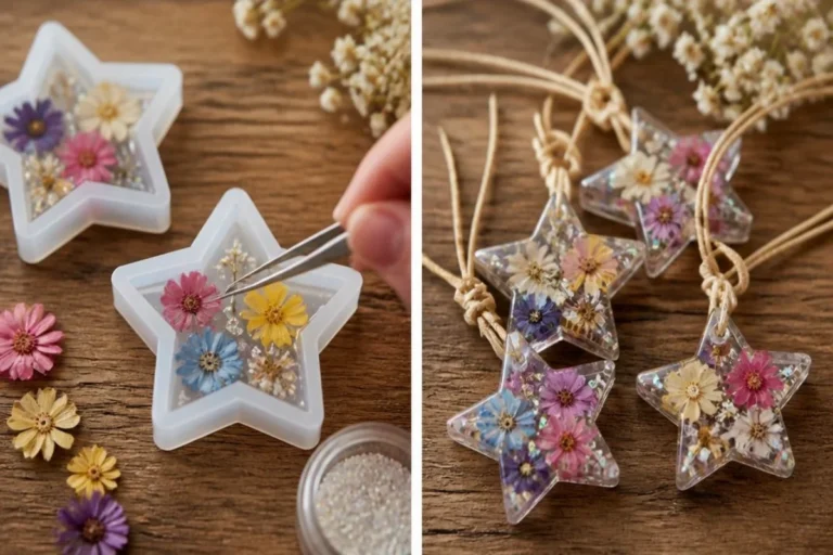 Beautiful pressed flower star charms for unique jewelry designs