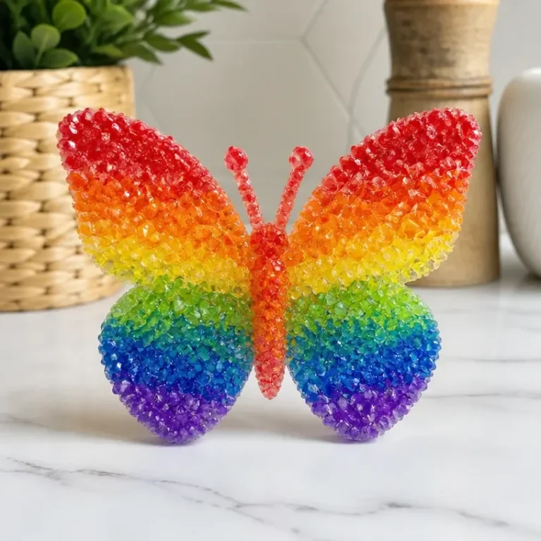Prismatic crystal butterfly with colorful gem-inspired wings