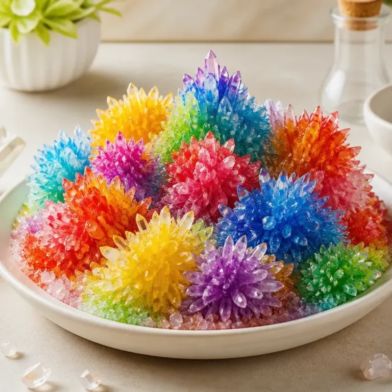 Colorful prismatic sea urchins used as crystal decor