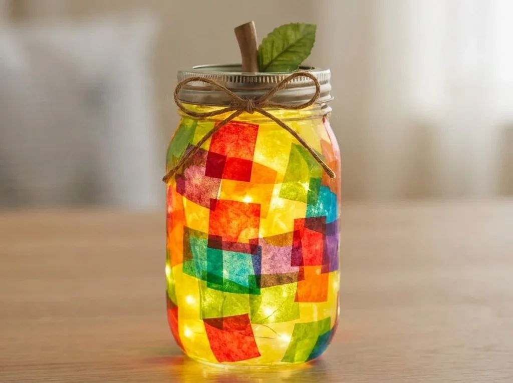 Rainbow Apple Mason Jar Teacher Lantern