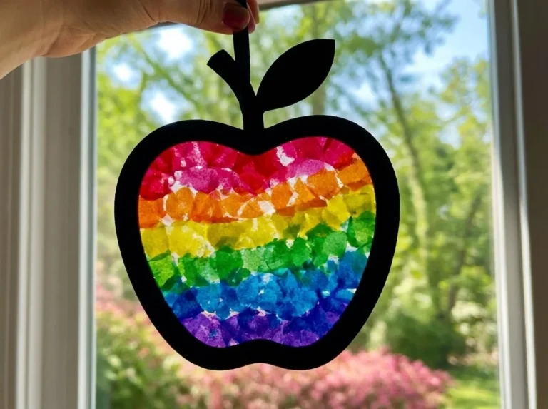 Rainbow Apple stained-glass suncatcher for teachers, colorful decor