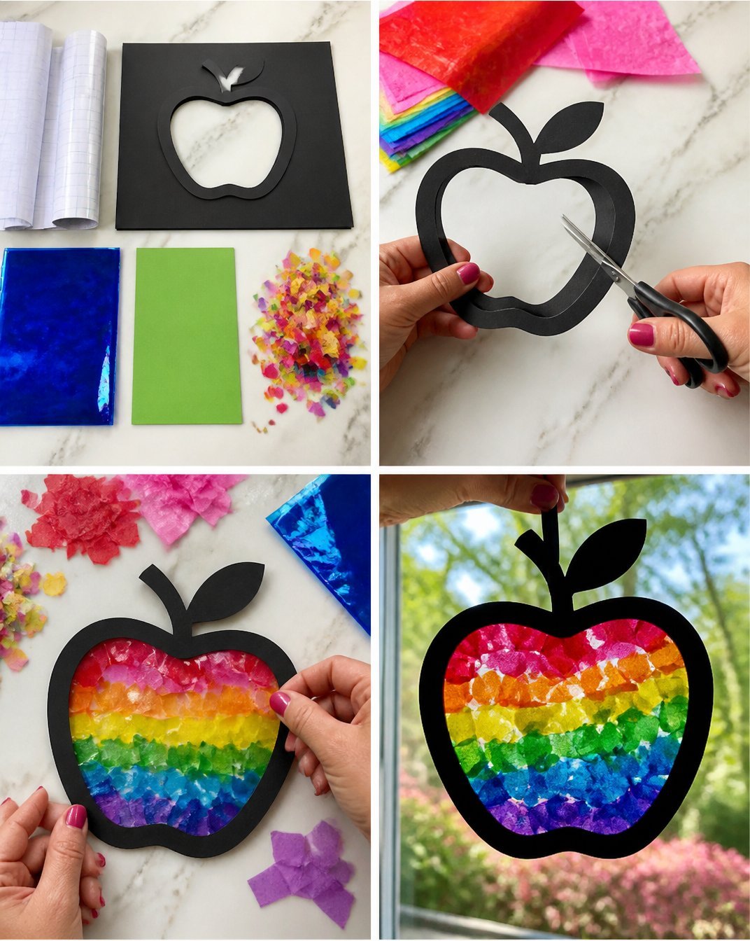 Rainbow Apple Stained-Glass Suncatcher for Teachers