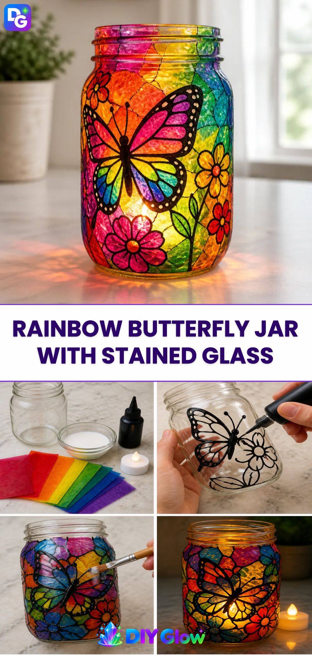 Rainbow Butterfly Jar With Stained Glass