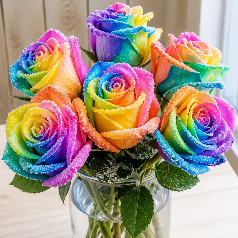 Rainbow-Colored Crystal Roses for Decor
