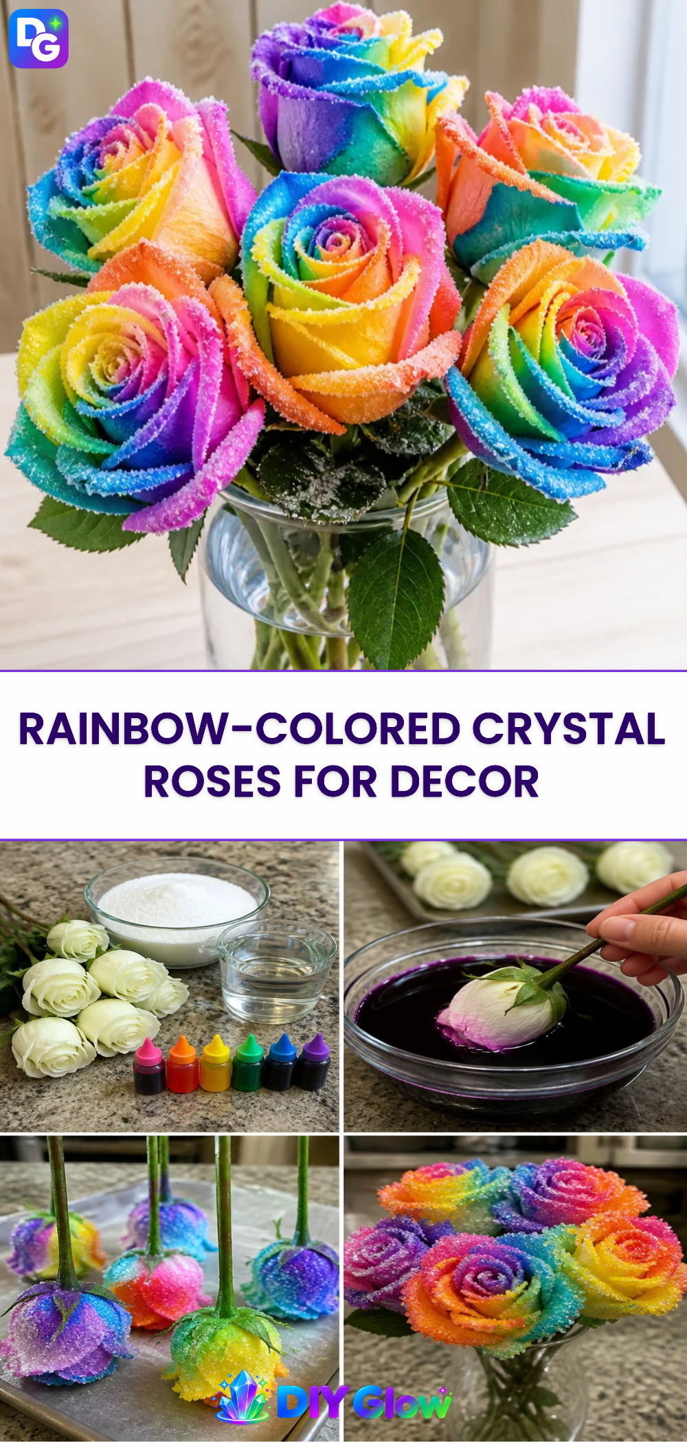 Rainbow-Colored Crystal Roses for Decor