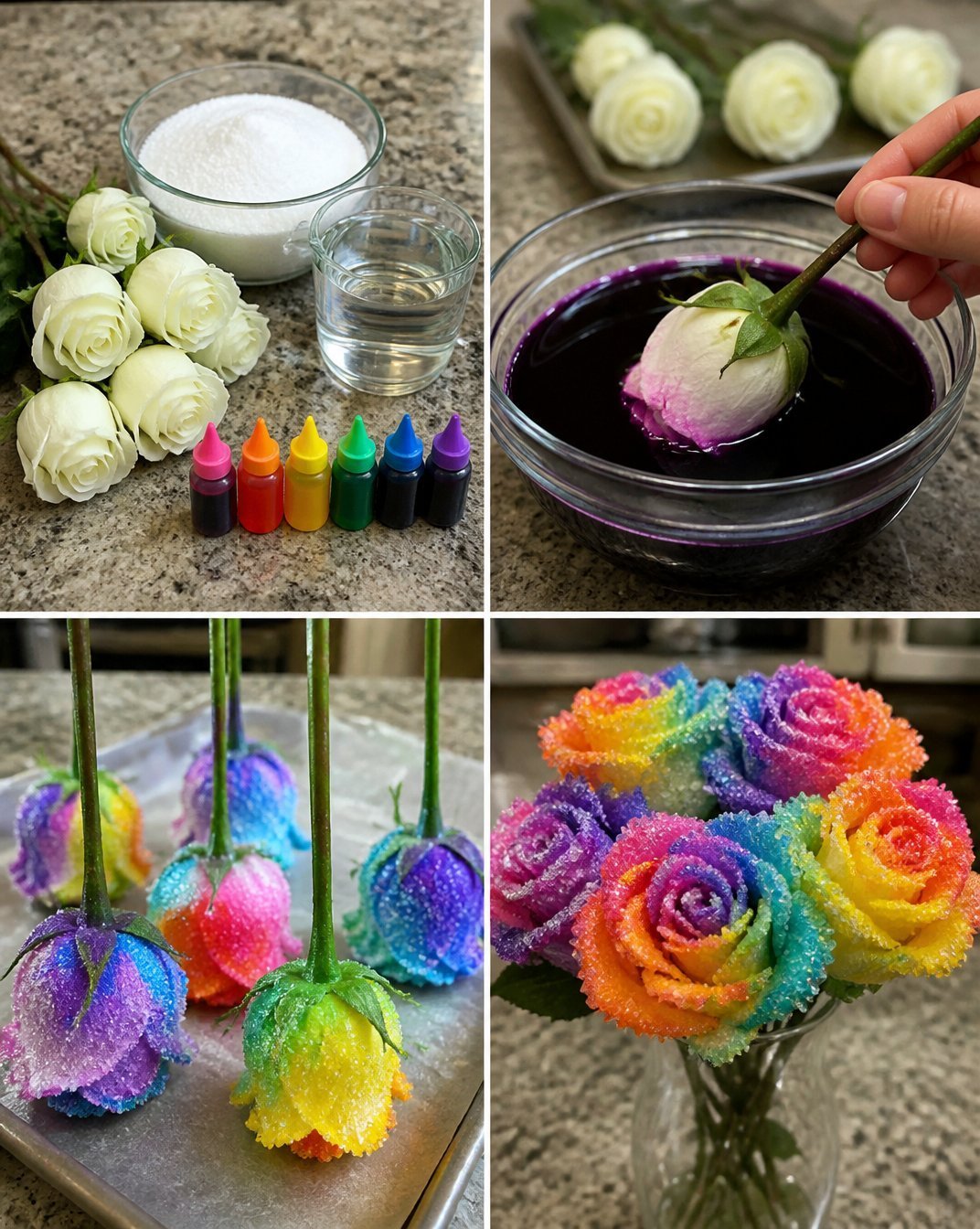 Rainbow-Colored Crystal Roses for Decor