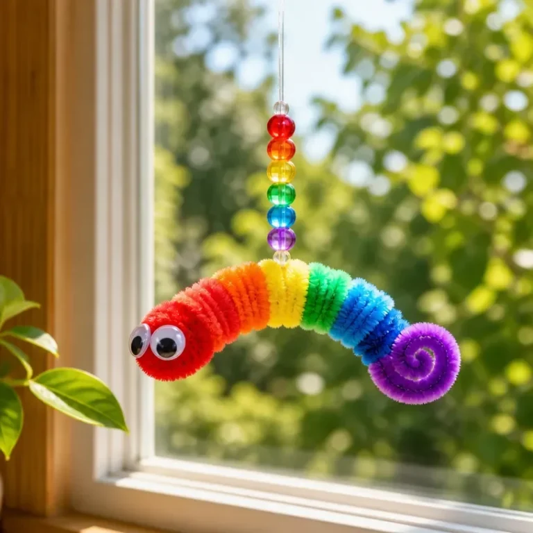 Rainbow Crystal Bookworm window charm design for readers and book lovers.