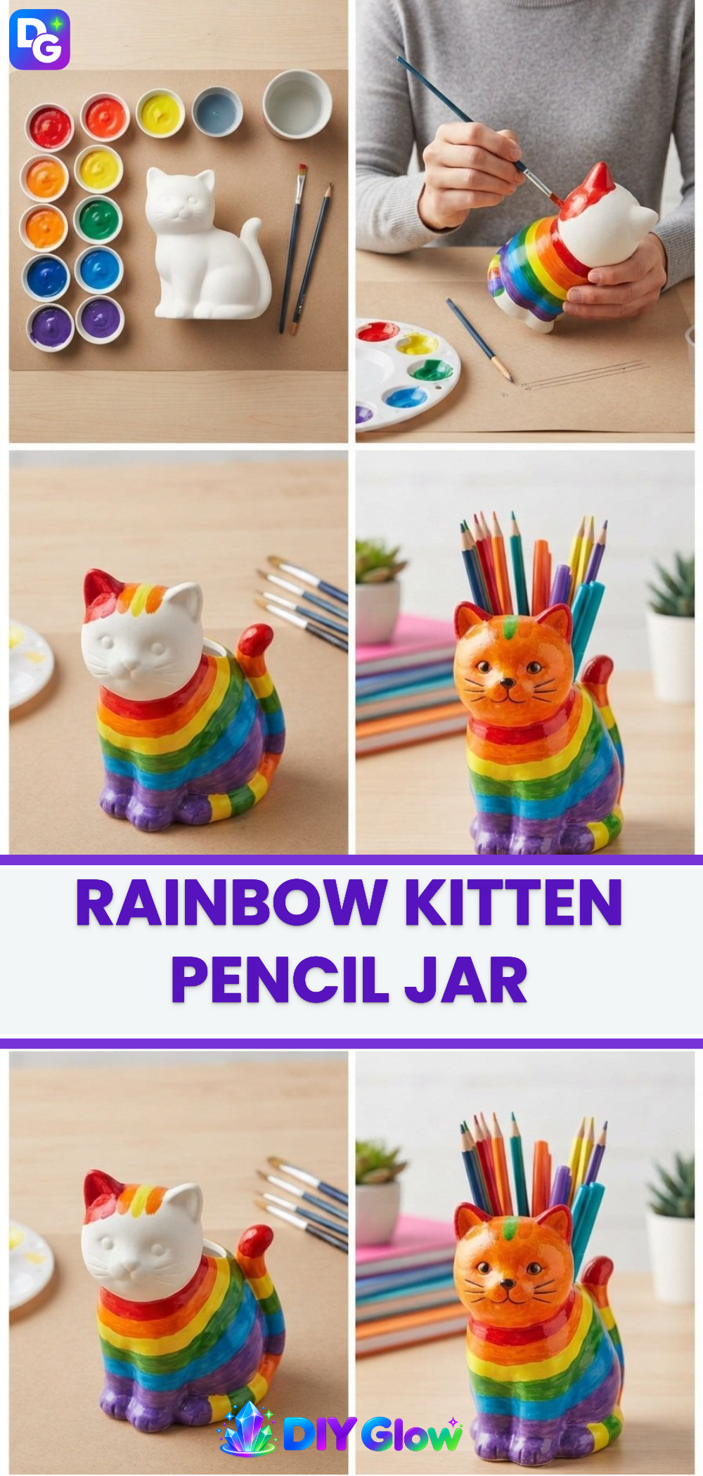 Rainbow Kitten Pencil Jar