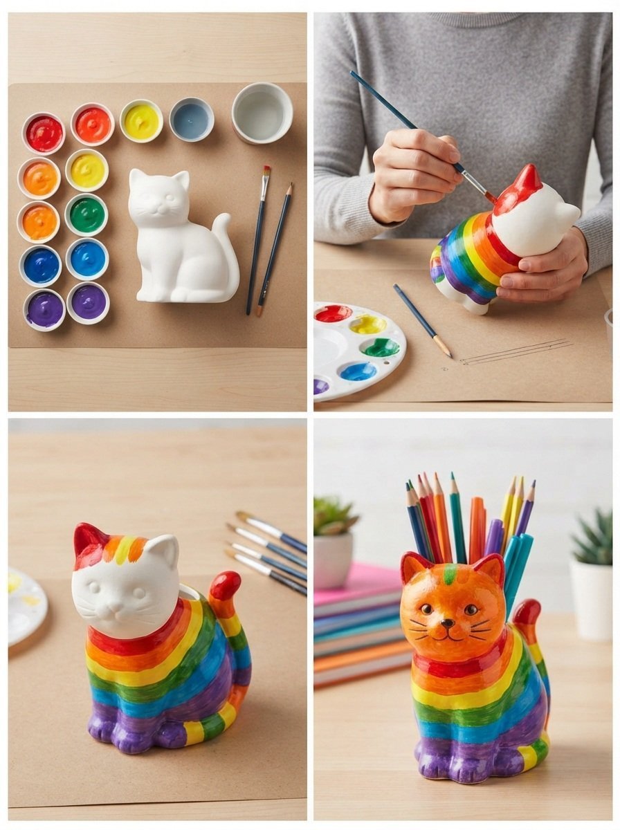 Rainbow Kitten Pencil Jar