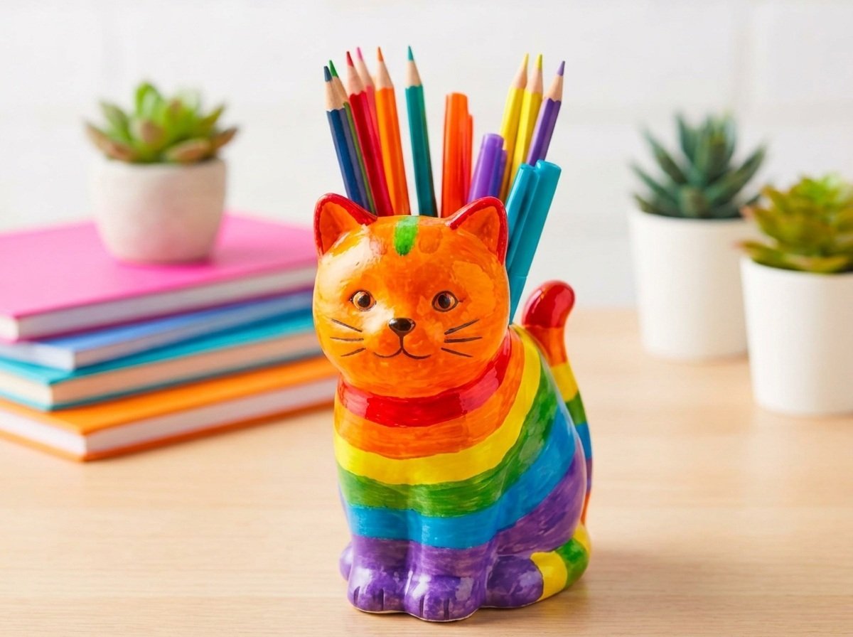 Rainbow Kitten Pencil Jar