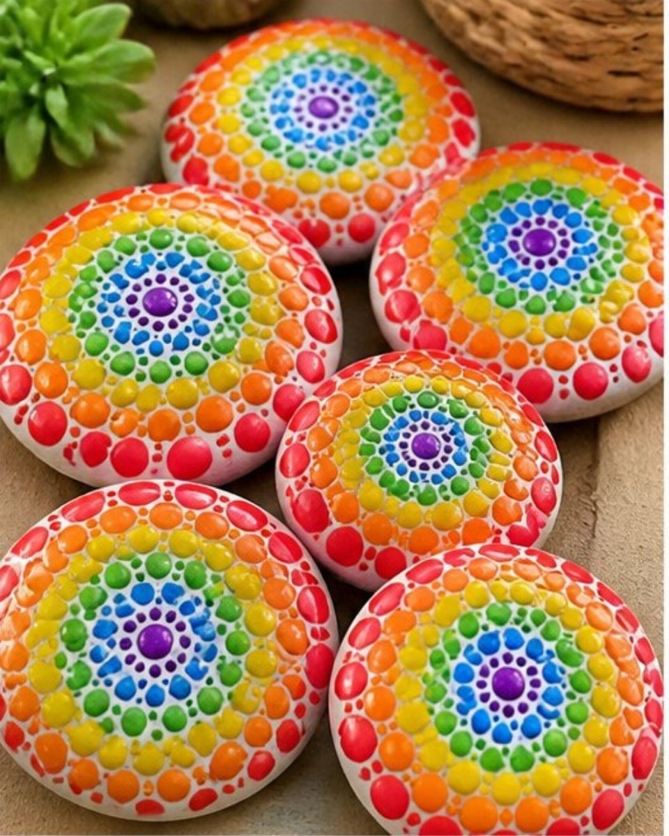 Rainbow Mandala Stones