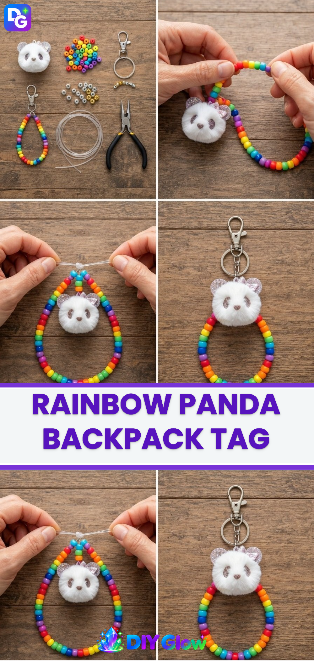 Rainbow Panda Backpack Tag