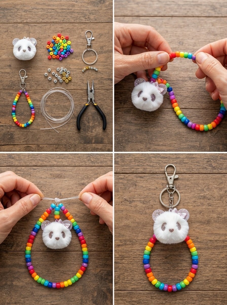 Rainbow Panda Backpack Tag