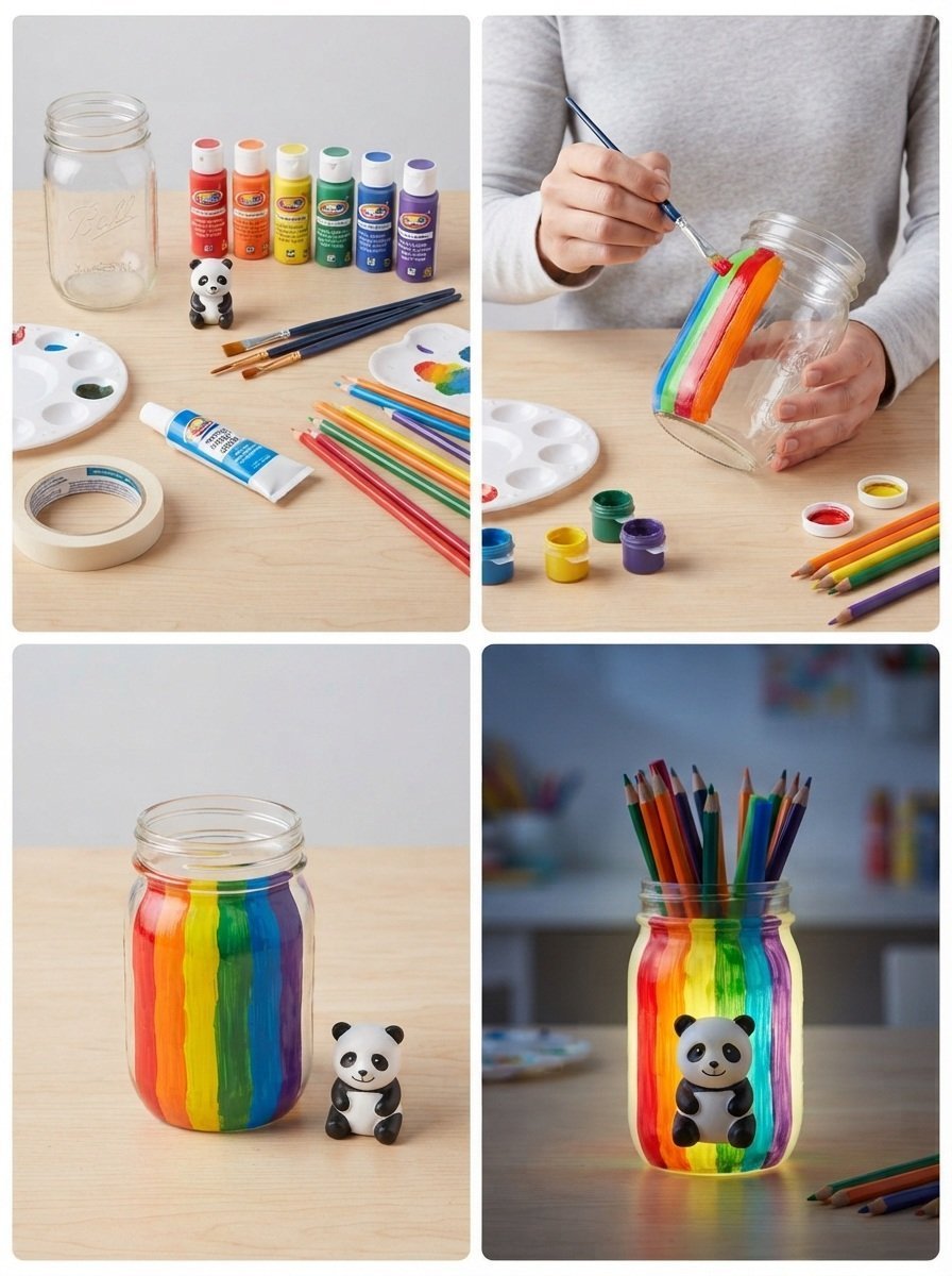 Rainbow Panda Glow Pencil Jar