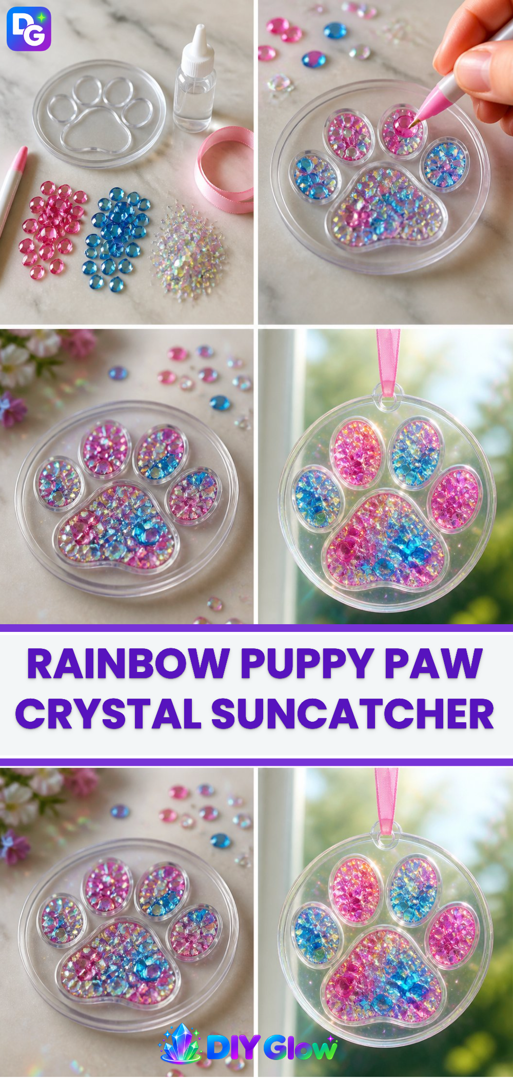 Rainbow Puppy Paw Crystal Suncatcher