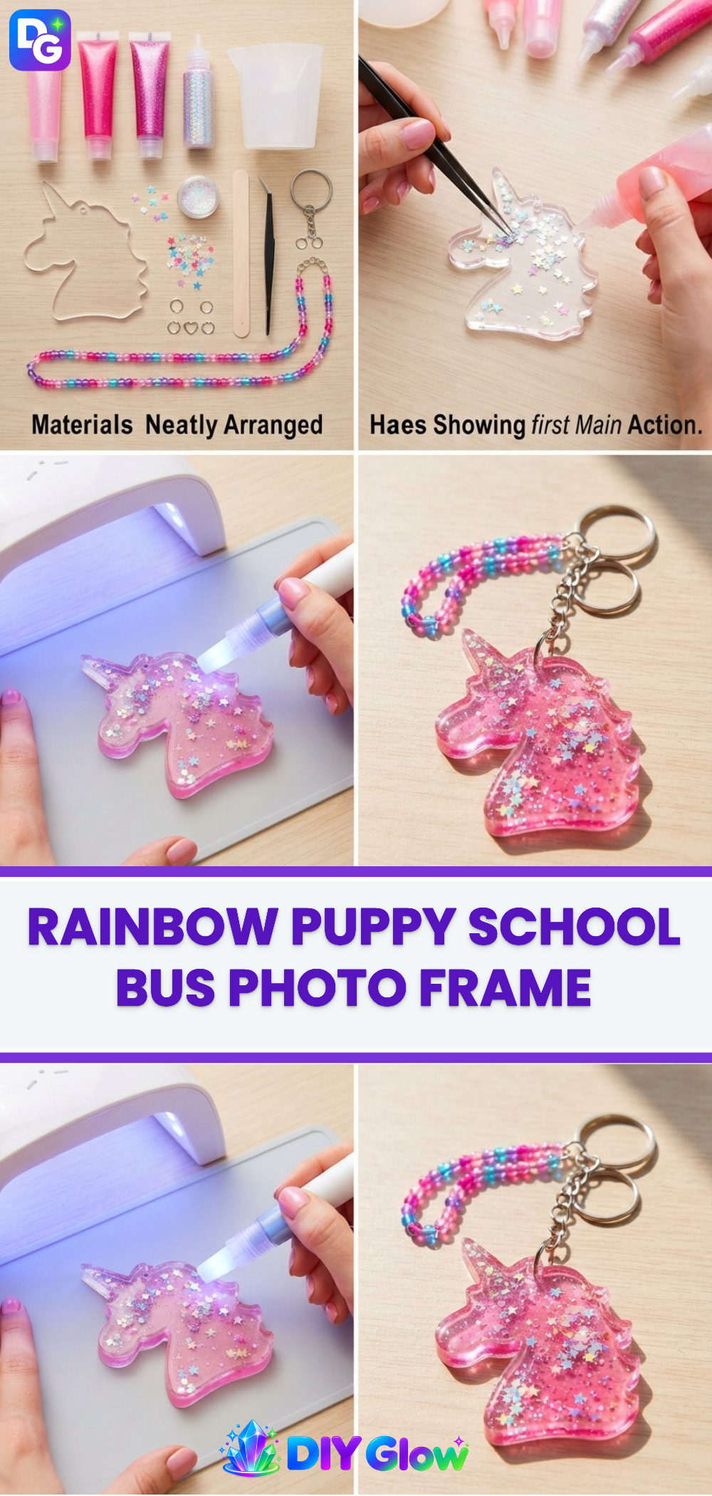 Rainbow Puppy School Bus Photo Frame