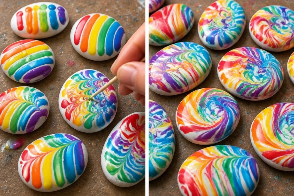 Close-up of colorful Rainbow Swirl Stones showcasing their vibrant patterns.