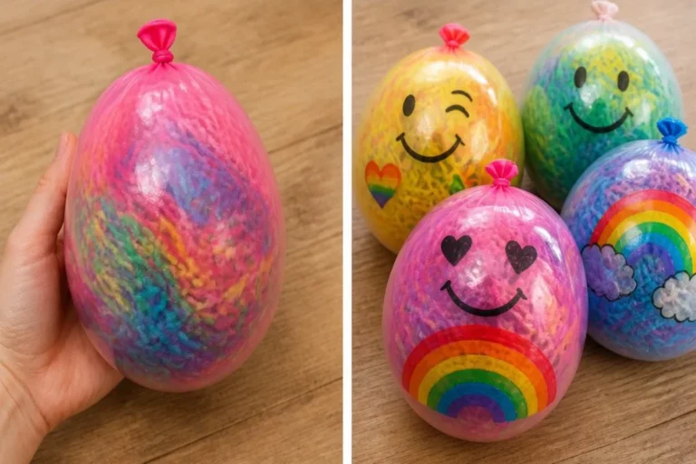 Colorful rainbow yarn balloon squishies for stress relief and decoration.