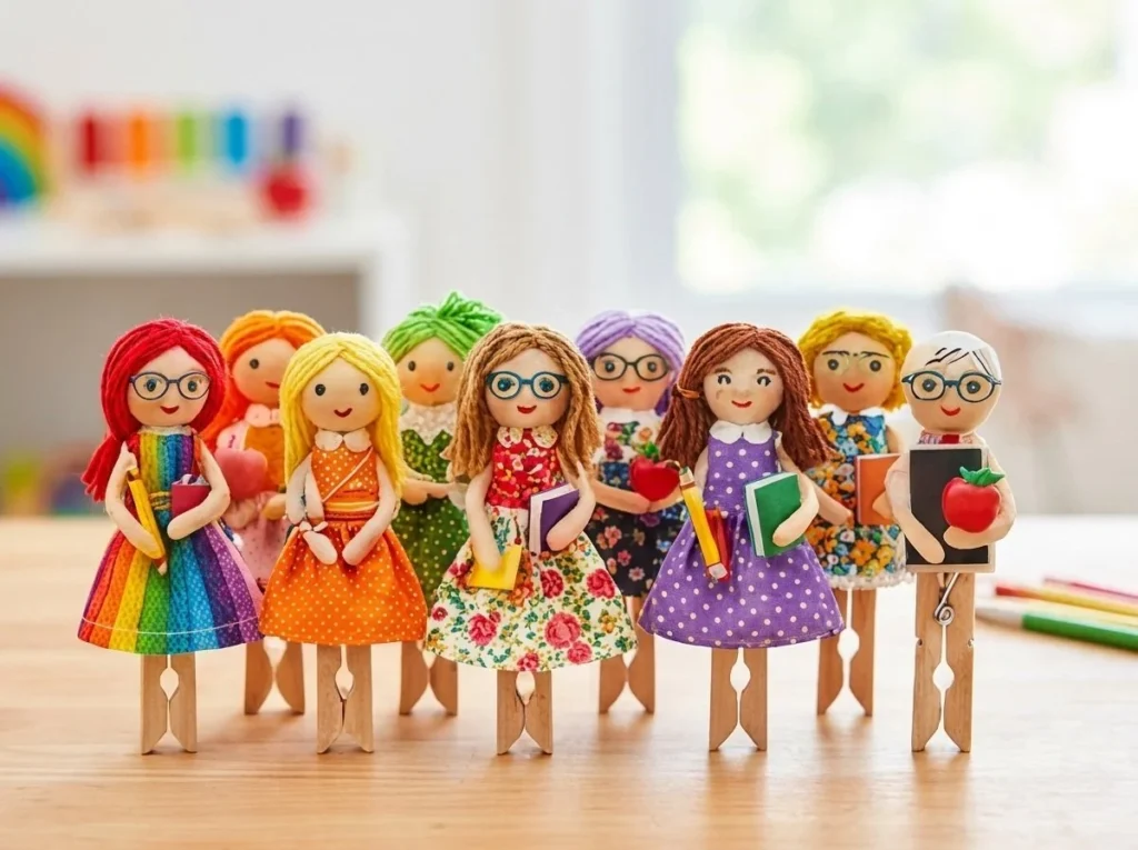 Vintage Rainbow Clothespin Teacher Dolls