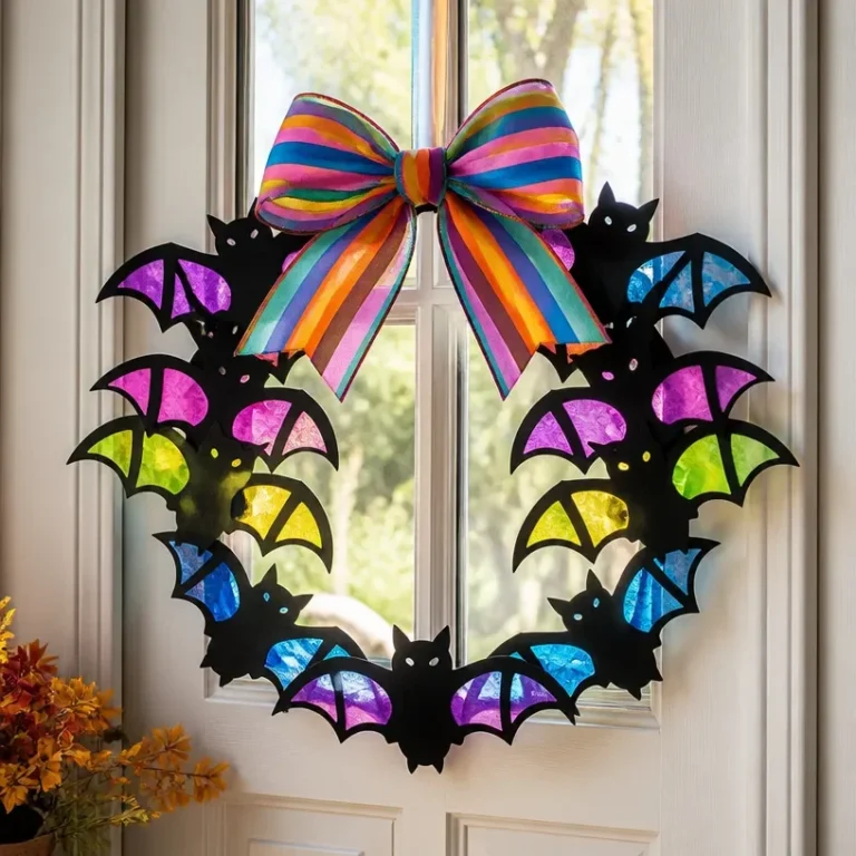 Colorful Blue Rainbow Bat Suncatcher Wreath for decorative charm