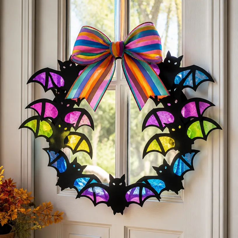 Blue Rainbow Bat Suncatcher Wreath