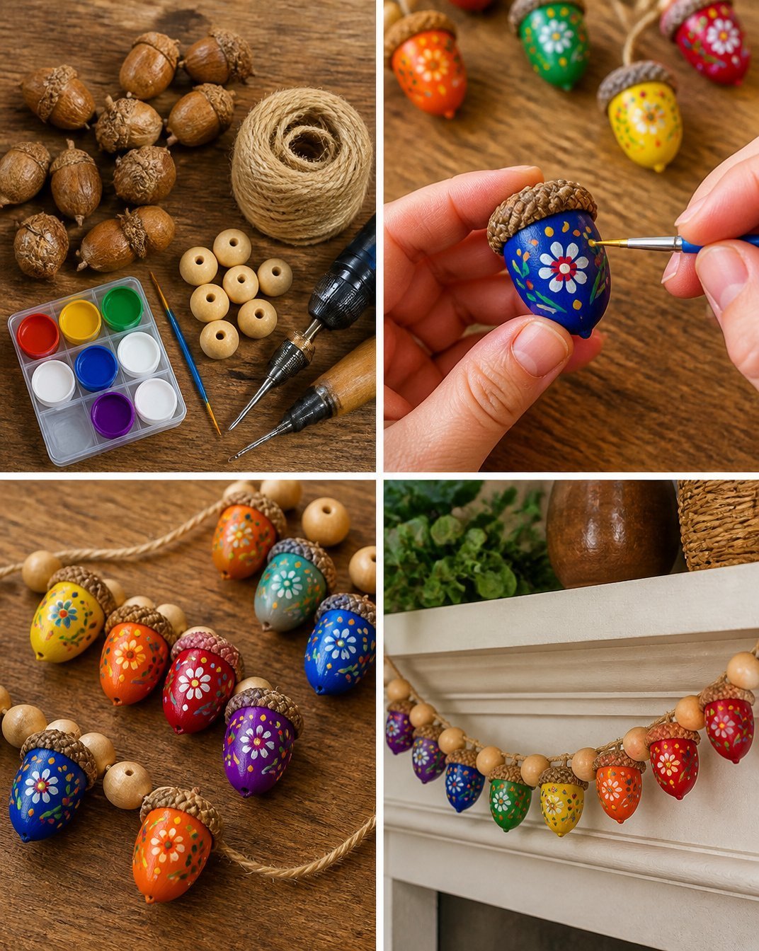Colorful Acorn Folk-Art Garland