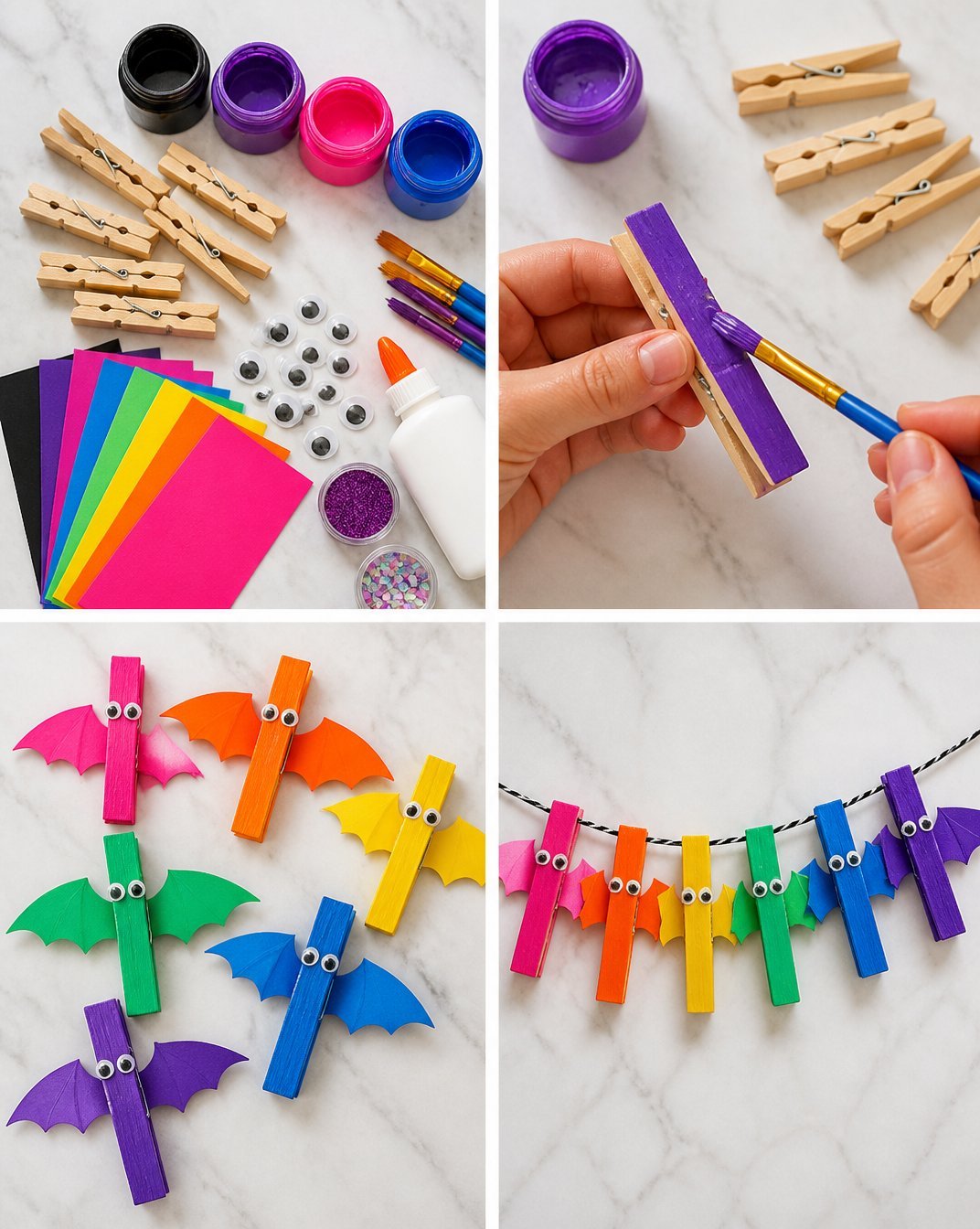 Colorful Bat Friends Craft with Rainbow Clothespins