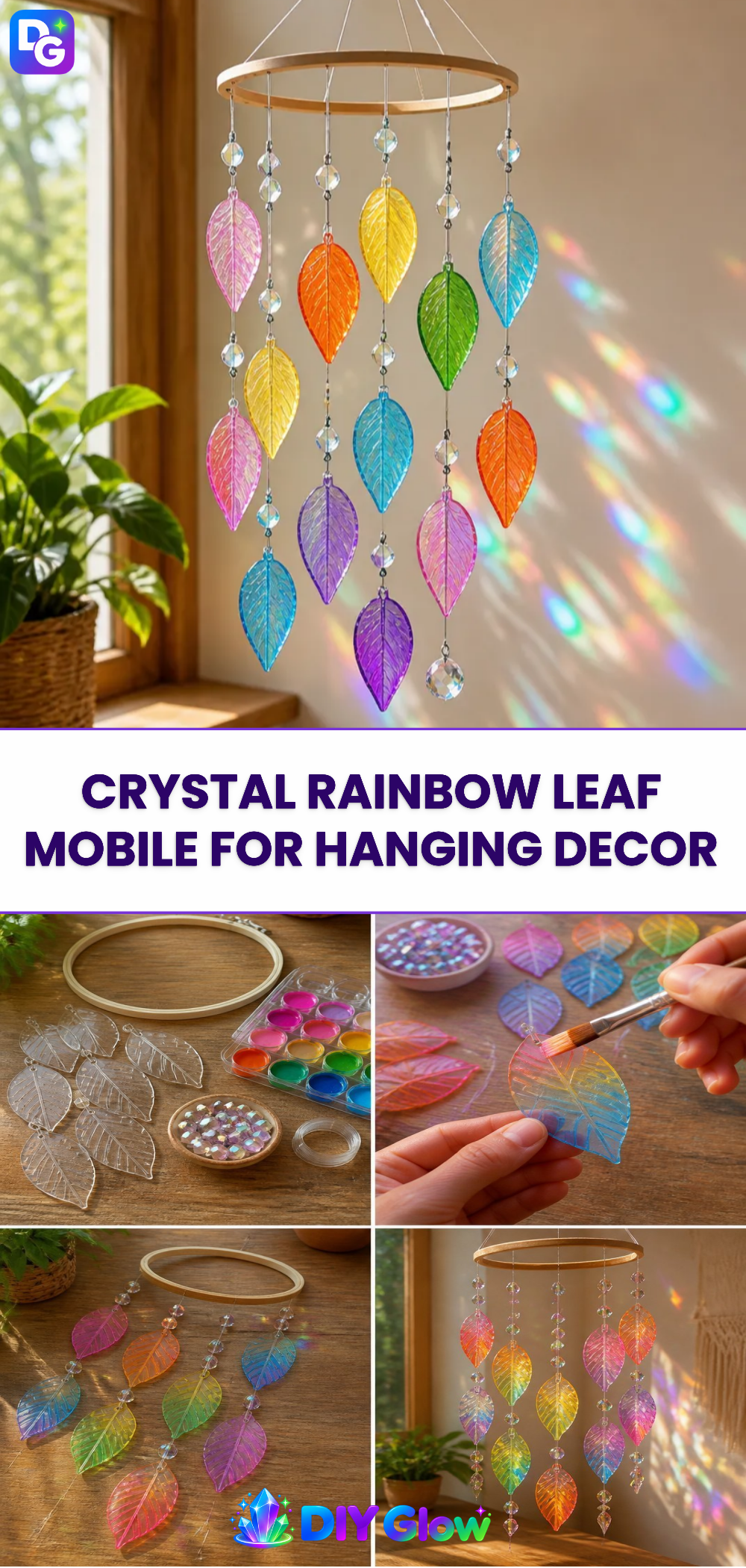Crystal Rainbow Leaf Mobile for Hanging Decor