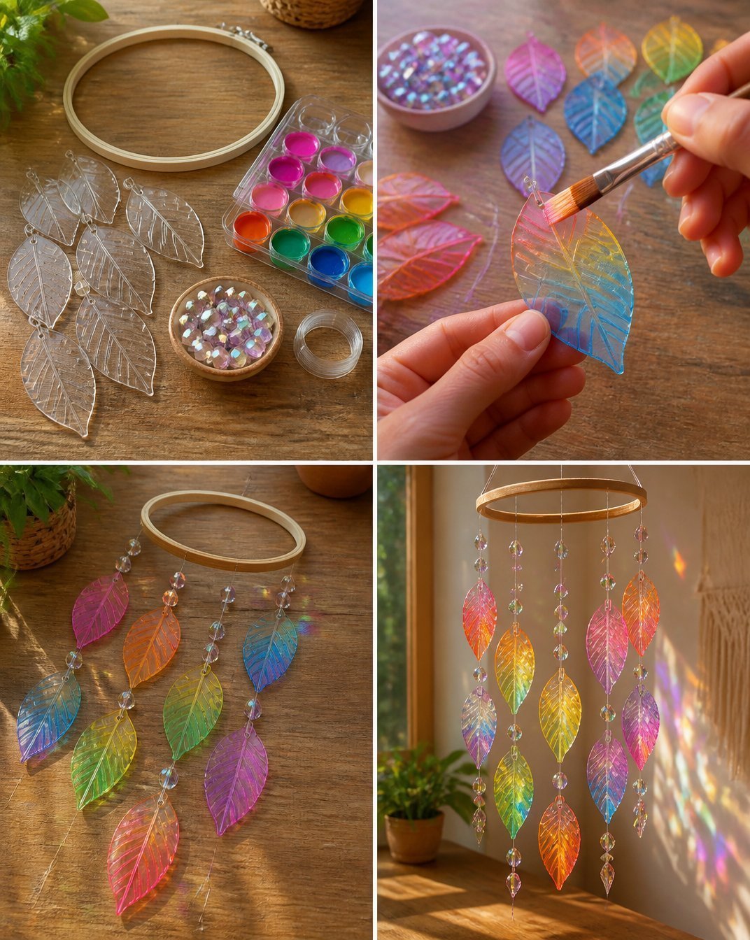 Crystal Rainbow Leaf Mobile for Hanging Decor