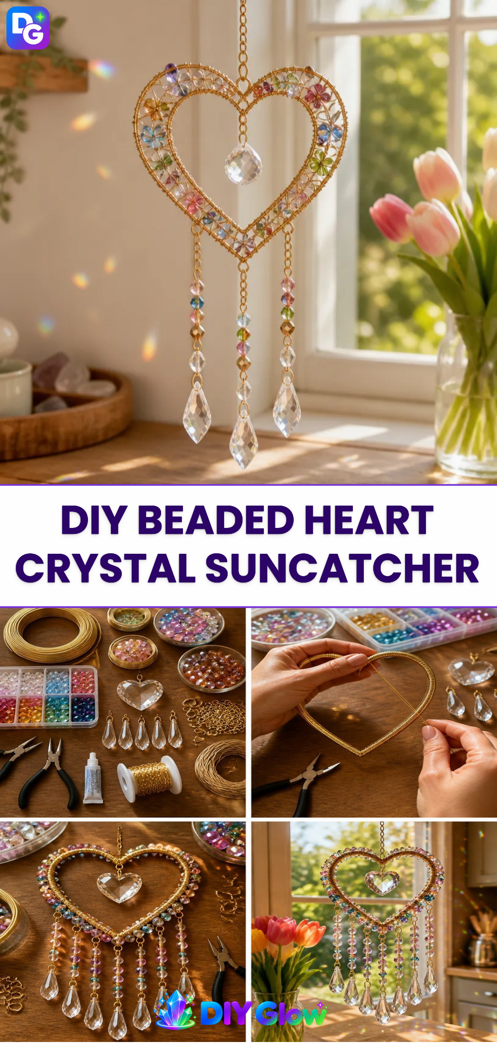 DIY Beaded Heart Crystal Suncatcher