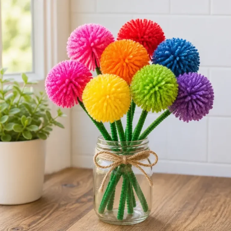 DIY Rainbow Wool Flowers