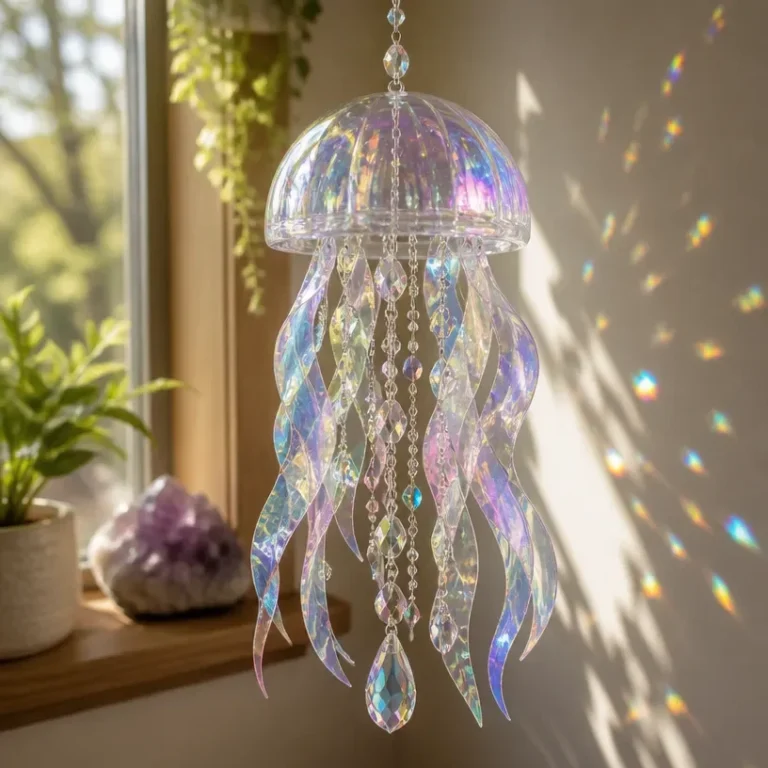 Holographic Jellyfish Crystal Light Ornament illuminating vibrant colors